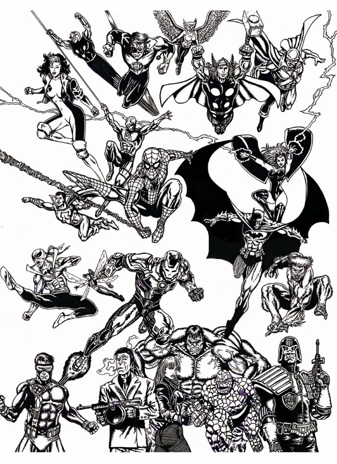 Various super heroes in one page